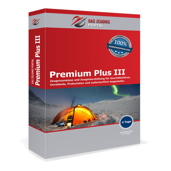 Premium Plus III - Zeugnisanalyse und Zeugniserstellung für Geschäftsführer, Vorstände, Prokuristen und außertariflich Angestellte.